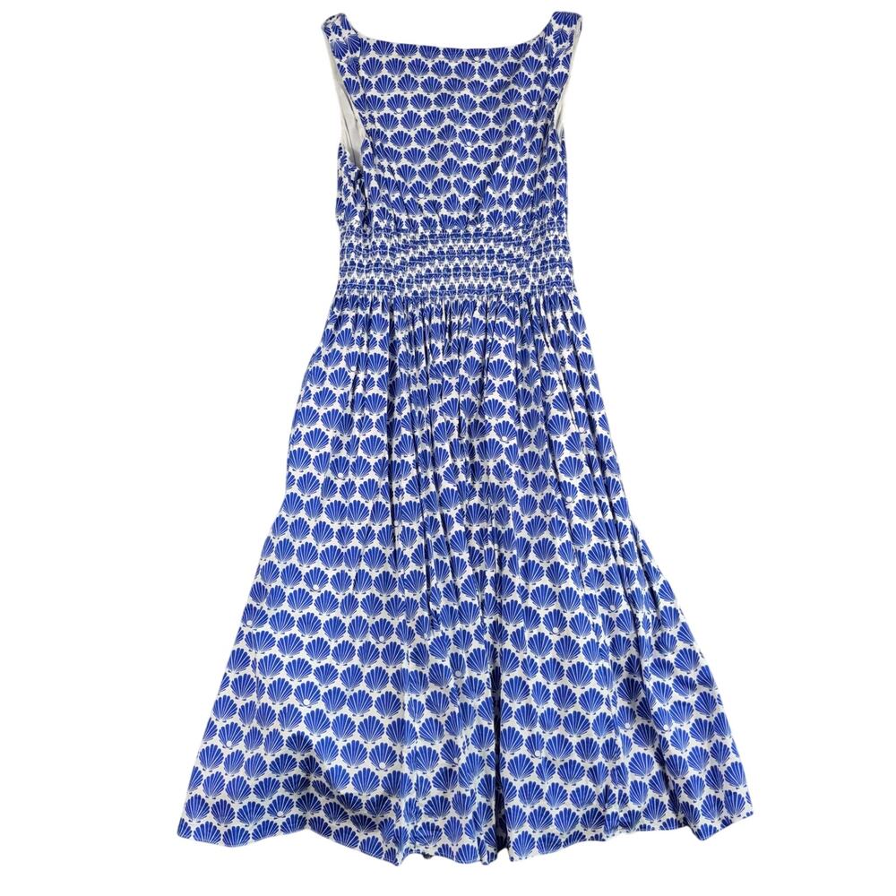 Kate Spade New York XXL Blue White Shell Print Smocked Midi Dress Cotton Pockets - Picture 3 of 11